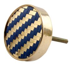Round Navy Blue Metal and Wooden Cabinet Knobs